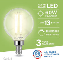 Load image into Gallery viewer, 60W Equiv. Clear Glass Filament G16.5/E12 Soft White Dimmable LED Bulb
