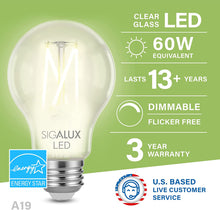 Load image into Gallery viewer, 60W Equiv. Clear Glass Filament A19 Soft White Dimmable LED Bulb
