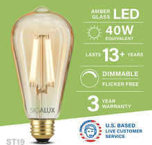 Load image into Gallery viewer, 40W Equiv. Amber Glass Filament ST19 Soft White Dimmable LED Bulb
