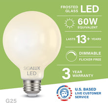 Load image into Gallery viewer, 60W Equiv. Frosted Glass Filament G25 Soft White Dimmable LED Bulb
