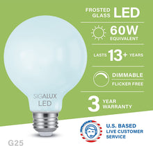 Load image into Gallery viewer, 60W Equiv. Frosted Glass Filament G25 Daylight Dimmable LED Bulb
