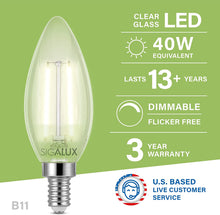 Load image into Gallery viewer, 40W Equiv. Clear Glass Filament B11/E12 Soft White Dimmable LED Bulb
