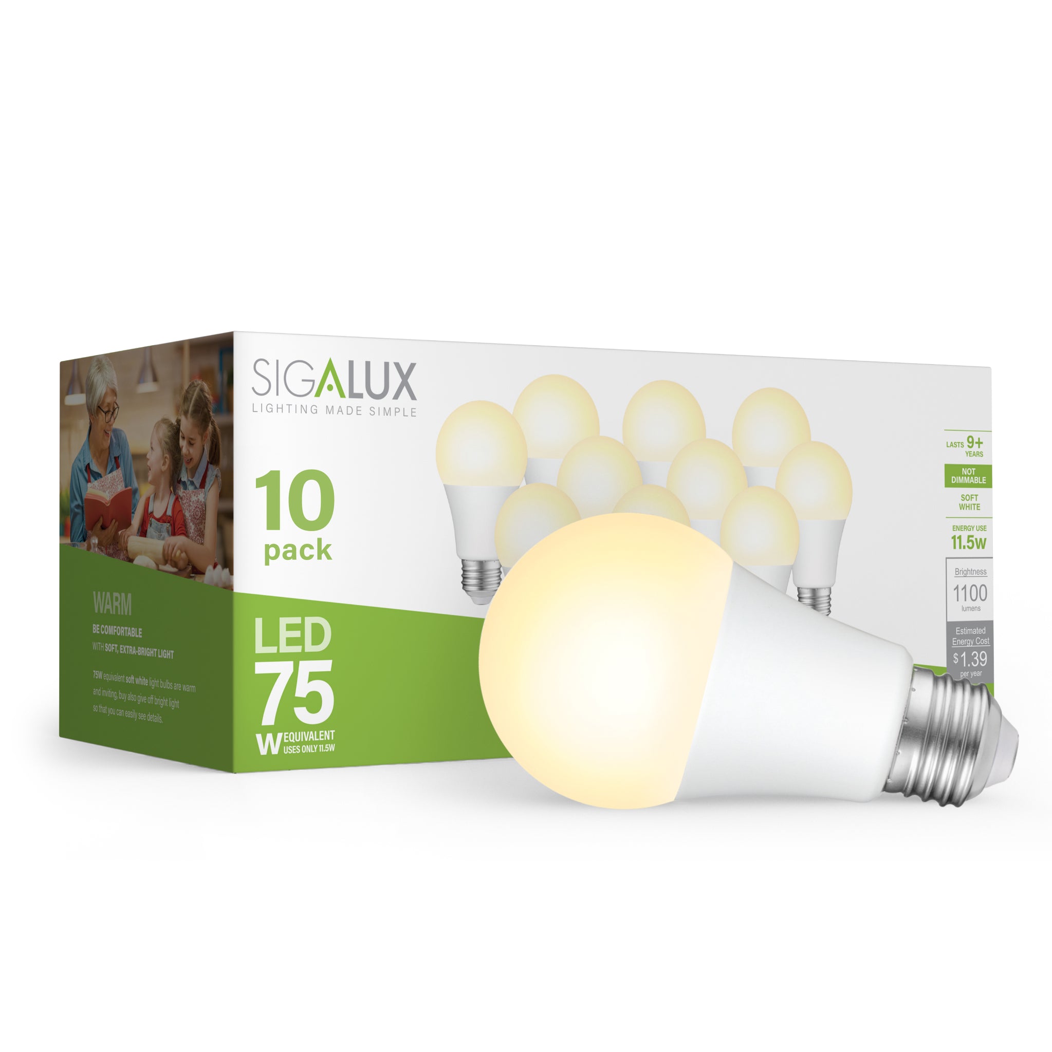 75W Equivalent Soft White A19 LED Bulb Sigalux